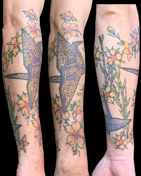 Tattoos - Paper crane & flowers - 119526
